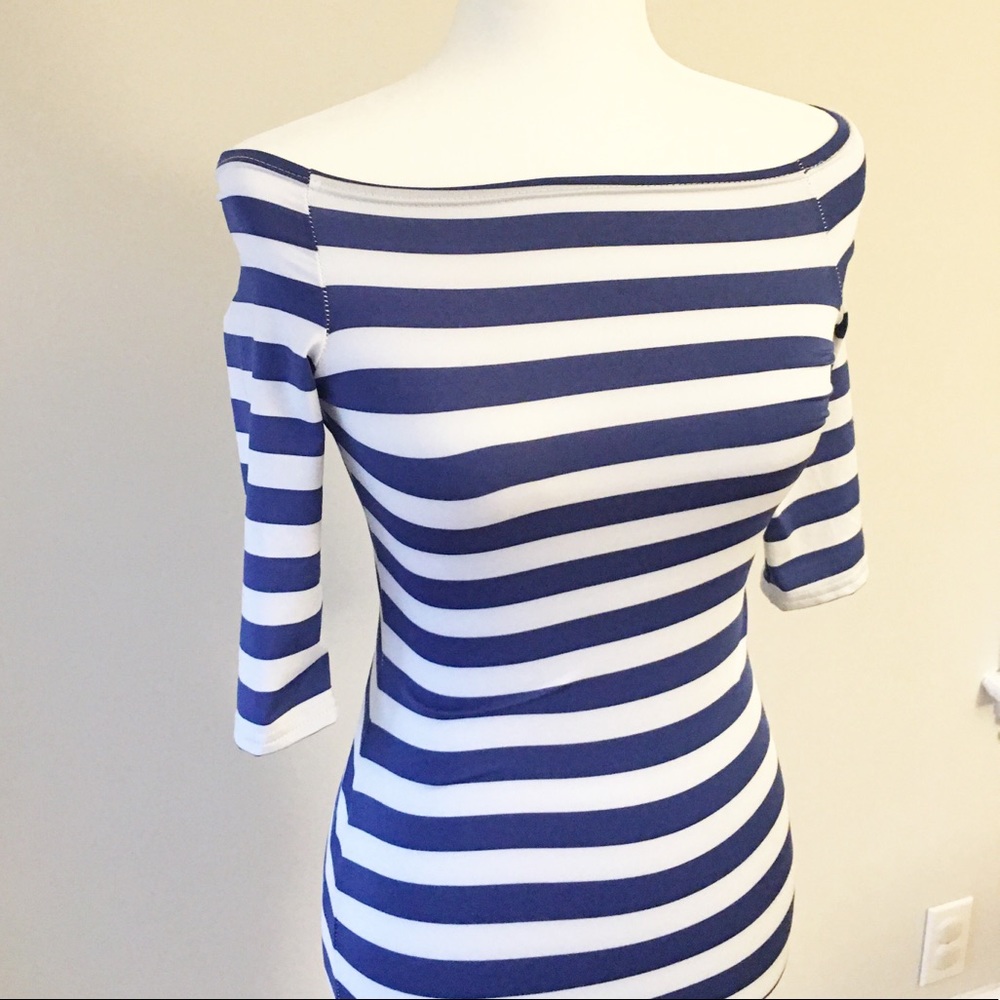Finejo Blue and White Stripe Bodycon Dress